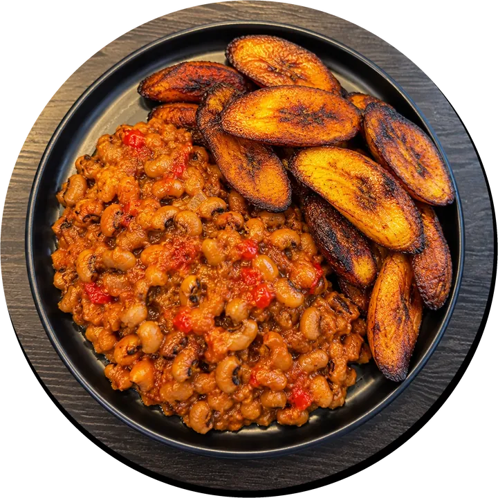 Stewed beans with fried plantain