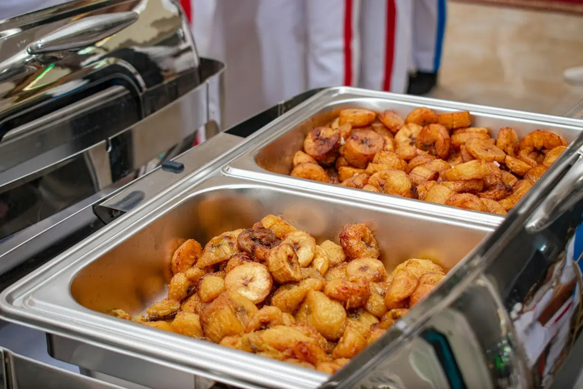 Trays of golden fried plantain